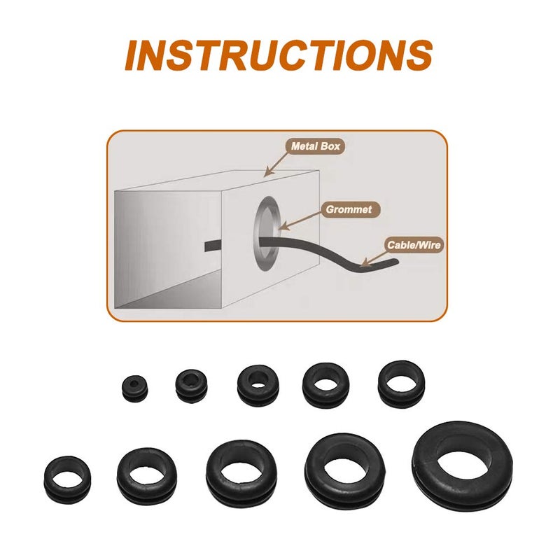 ISPINNER 190pcs Rubber Grommet Assortment Kit, 9 Sizes Eyelet Ring Gasket 1/4" 5/16" 3/8" 7/16" 1/2" 5/8" 3/4" 7/8" 1" (Black) - Image 5